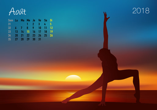 CALENDRIER - 2018 - Yoga - Zen - Août