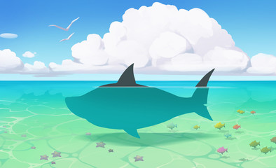 beautifull illustration of a seascape with blue water and sealife in it