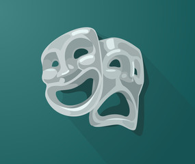 Theater sad bad and happy smiling tragedy masks. Vector flat cartoon illustration
