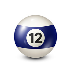 Billiard,blue pool ball with number 12.Snooker. Transparent background.Vector illustration.