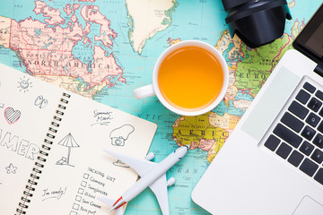 Vacation concept. Planning items for vacation trip.