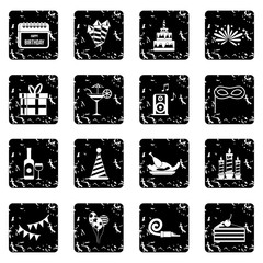 Happy Birthday icons set, simple style