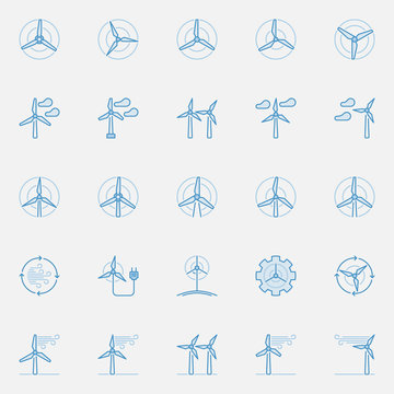 Wind turbine blue icons