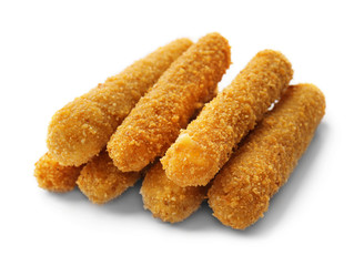 Cheese sticks on white background