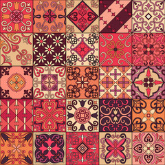 Seamless pattern with portuguese tiles in talavera style. Azulejo, moroccan, mexican ornaments.