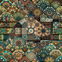 Ornate floral seamless texture, endless pattern with vintage mandala elements.