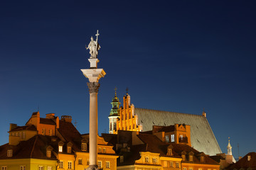 Fototapeta na wymiar Warsaw Old Town Skyline at Night in Poland
