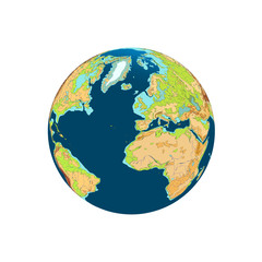 World Globe. Planet Earth. North America, Europe and Africa. Northern Atlantic Ocean and Arctic. Vector