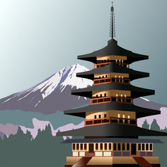 Japan Tokyo Pagoda, Sensoji Asakusa Temple. Vector