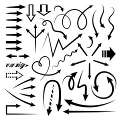 Isolated vector hand drawn arrows set on white background