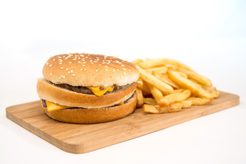 Cheese burger - American cheese burger with Golden French fries