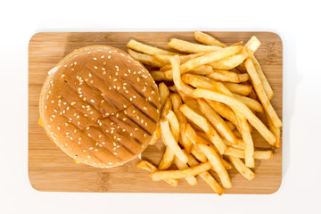 Cheese burger - American cheese burger with Golden French fries
