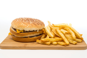 Cheese burger - American cheese burger with Golden French fries