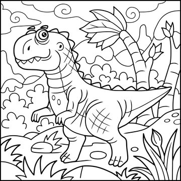 Cartoon funny tyrannosaurus, coloring book