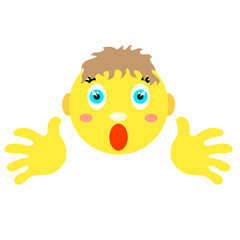 Smiley boy with finger gesture with both hands.