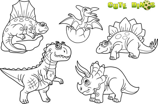 Cartoon funny dinosaurs, set of images