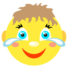 Smiley boy laughs and cries.