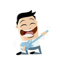 happy businessman playing air guitar