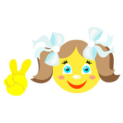 Smiley girl with Victoria gesture, V. 