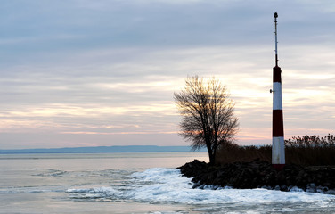 Breakwater at Lake Balaton in winter time , Hungary ( Badacsony )