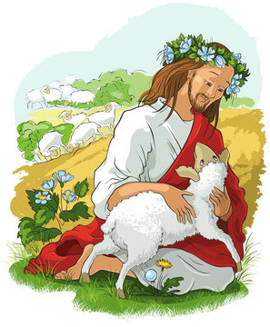 Jesus lamb of God. Christian Easter holiday illustration