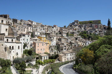 Fototapeta na wymiar Houses on the hillside at Ragusa Ibla in Sicily