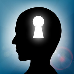 Human head with a keyhole.