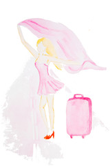 Watercolor drawing of a girl