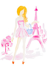 Watercolor drawing of a girl