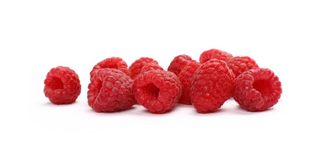 Fresh red ripe raspberries on white, close up