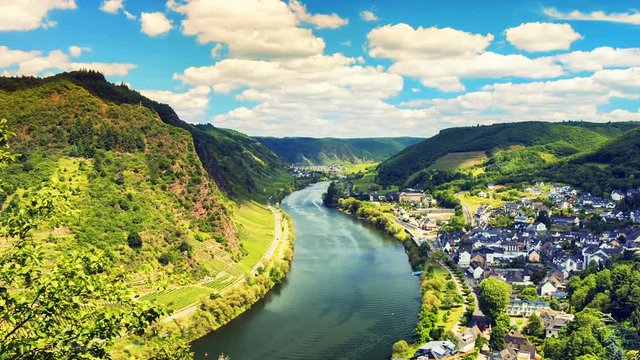 Summer landscape with Rhine river. Mosel, Germany