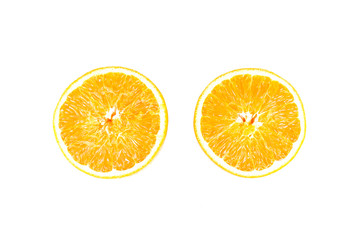 Split oranges on white background