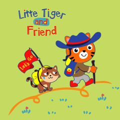 little tiger and friend. cute vector cartoon illustration