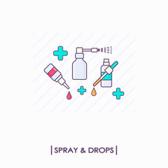 Collection of medical bottles: spray and drops