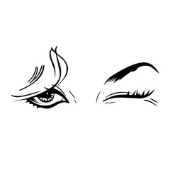 silhouette female eyes winking black on a white background