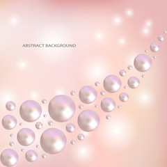 Abstract luxury soaring pearl beads background. Vector illustration, EPS10. Wave of pink pearls on shiny bokeh texture