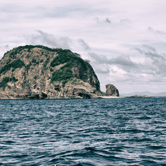 Fototapeta na wymiar from a boat in beautiful panorama coastline sea and rock