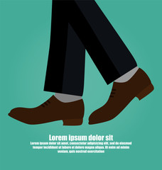 Close-up Of Business Man With Leather Shoes Walking Isolated On Green Background