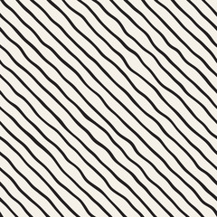 Seamless pattern with hand drawn waves. Abstract background with wavy brush strokes. Black and white freehand lines texture.
