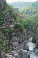 Narrow footpath on a mountain along the river Ardeche