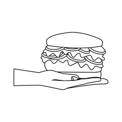 hand holding burger delicious unhealthy fast food vector illustration
