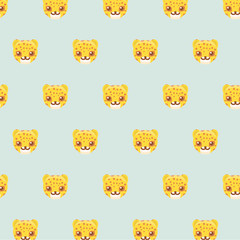 Seamless pattern with cute cartoon leopards. 