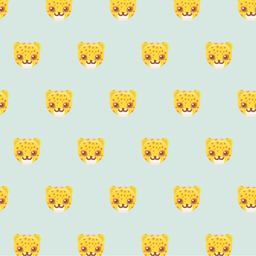 Seamless pattern with cute cartoon leopards. 