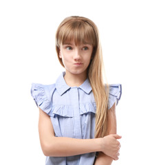 Funny little girl on white background