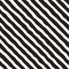 Seamless pattern with hand drawn waves. Abstract background with wavy brush strokes. Black and white freehand lines texture.