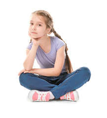 Cute funny girl on white background