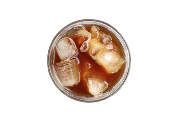 Iced coffee top view on white background
