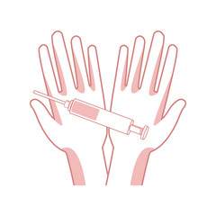 hand holds the syringe with the vaccine vector illustration