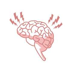 Abstract human brain injury stroke cartoon vector illustration with red dot waves, concept of medical logo, brain illness symbol, disease scan, cancer flat design isolated on  background