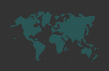 Abstract world map with dots. Blue dots on a dark gray background